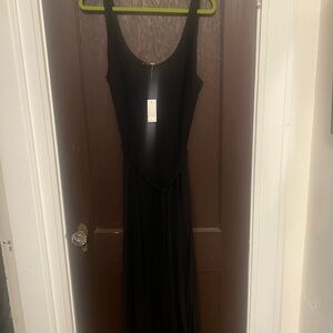 LOFT Black Sleeveless Scoop Neck Midi Dress